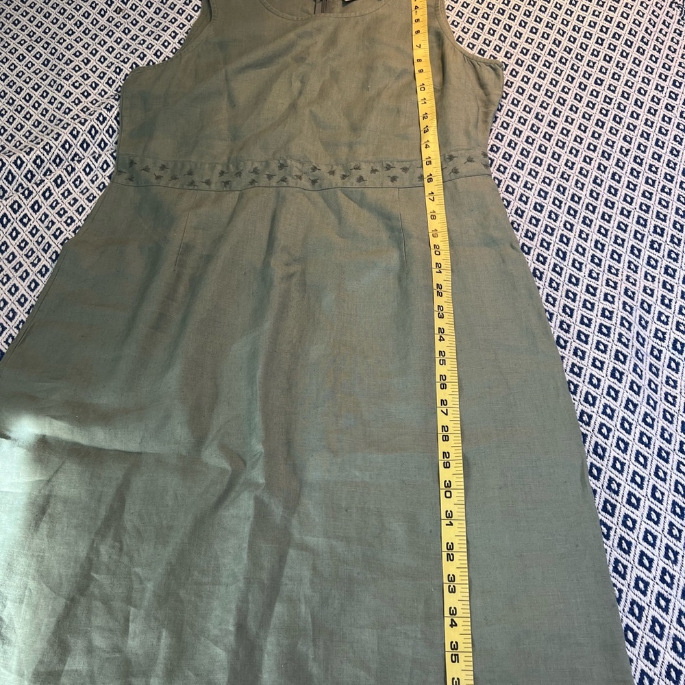 L.L. Bean Sleeveless Teal Dress with Embroidered Waist - Picture 4 of 6